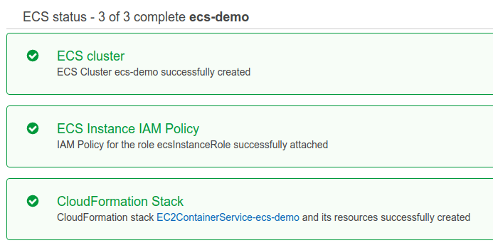 A successfully created ECS cluster